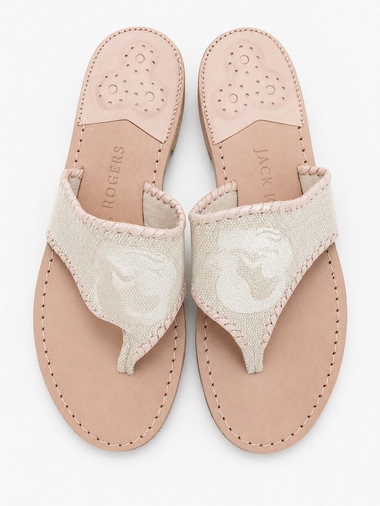 Shoes - Jack Rogers Spartina Mermaid Thong Flip Flop Sandals Pink Ivory Leather Linen 9